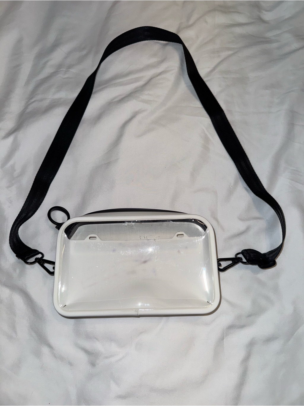 White Crossbody Belt Bag With Black Strap — image 2 of 8